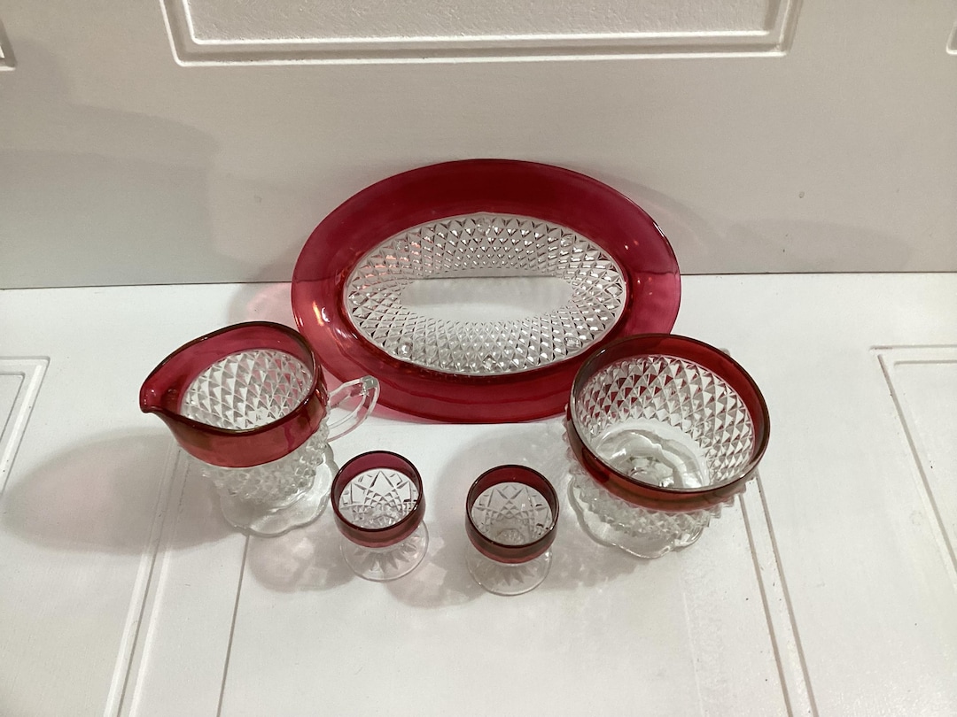 Ruby Diamond Point Vintage Indiana Glass Diamond Point Ruby Breakfast 6 Pieces Set - Etsy
