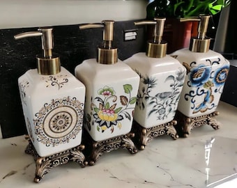 Refillable Soap Dispensers, Art Nouveau Soap Pump Dispensers, Luxury Shampoo Soap Dispensers for Bathroom, Ceramic Soap Pump Dispensers