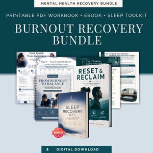 Burnout Recovery Bundle 3Part Mental Health System for Anxiety Relief,Sleep Reset Nervous System Recovery , Workbook + eBook + Sleep Toolkit