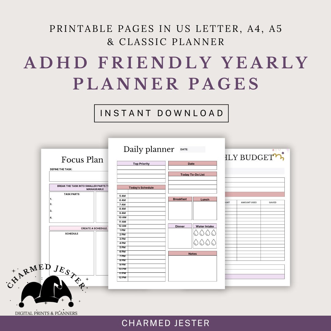 Adult ADHD Planner, Printable Daily Planner, To-do List, Goal Planner ...
