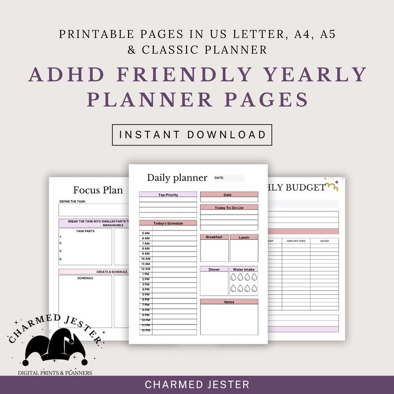 Adult ADHD Planner, Printable Daily Planner, To-do List, Goal Planner ...