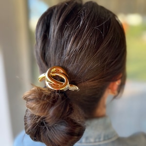 Elastic Hair Clip, Modern Ponytail Holder, Ponytail Wedding Hair Cuff, Gold/Silver Metal Hair Clips for Thick Hair, Gift for Her