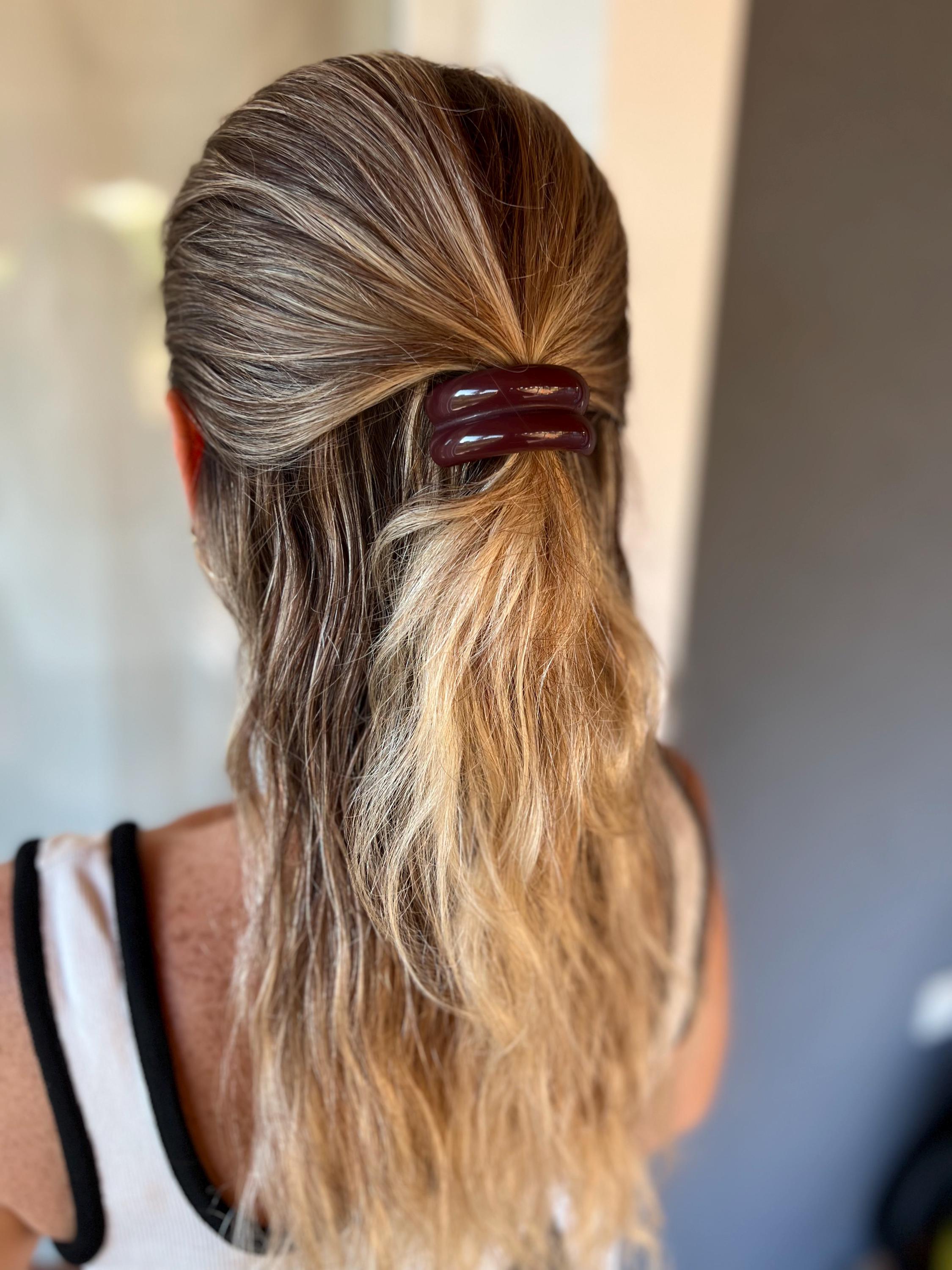 Claret Red Acrylic Pony Cuff, Glossy Double Arch Elastic