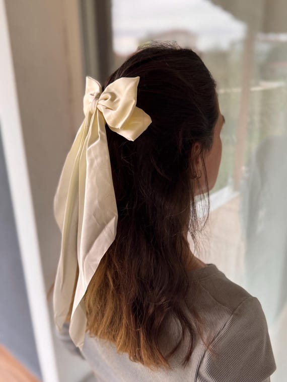 Große Haarschleife Aus Chiffon – Weiß, Mit Langen Bändern, Für Hochzeit & Alltag