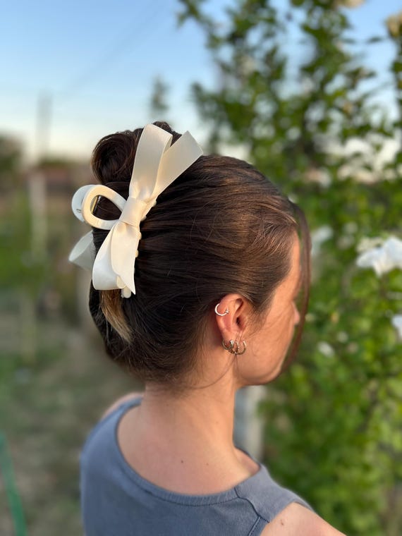 Ribbon Decor Hair Claw ? Amazon.com : Black Ribbon Bow Metal Hair Clips Claw, 1Pcs  main image 3
