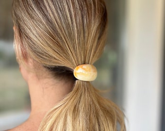 Claret Red Acrylic Pony Cuff, Glossy Double Arch Elastic