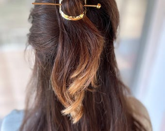 Open Circle Hair Slide Gold Hair Clip, Metal Hair Barrette, Minimalist Hair Accessories, Hair Circle Stick Hair Oval With Stick Hair Clips