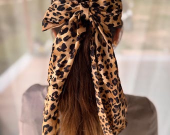 Barrette à cheveux en satin léopard, accessoire pour ruban pour queue de cheval