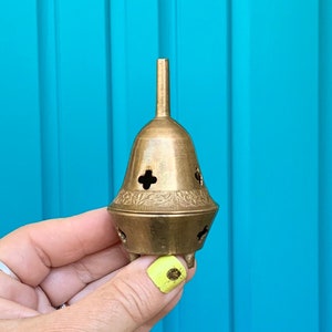 FREE SHIPPING-Vintage Unique Brass Incense Burner w/Bell in Lid-Footed Incense Holder-Spiritual Altar-Meditation Decor-Hippie-Boho-Wicca