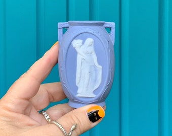 FREE SHIPPING-Vintage Wedgewood Style Japan Jasperware Mini Vase-Embossed Female Image-Soft Porcelain-Tiny Home Decor-Art Nouveau-Bohemian