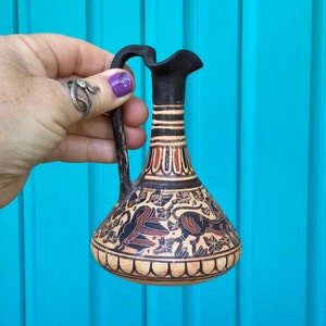FREE SHIPPING-Vintage Stunning Museum Exact Copy of Greek Clay Earthenware Vase/Pitcher-Handpainted-Rare Greek Vase-Eclectic Decor-Bohemian