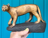 FREE SHIPPING-Vintage Rare 1972 Heinz Warneke Alva Museum Replica Puma Mountain Lion Art Sculpture-Plaster Bronze Paint-Authentic Repro.