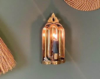 FREE SHIPPING-Vintage Rare Heavy Ornate Brass Spiritual Altar Wall Candle Sconce w/Tray Area-Wicca Decor-Mid Century-Victorian-Bohemian