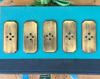 FREE SHIPPING-Vintage “Set of 5” Antique Brass Drawer Pull/Knob Backplates-Mid Century-Restoration-Salvage Hardware-Rectangle Back Plates