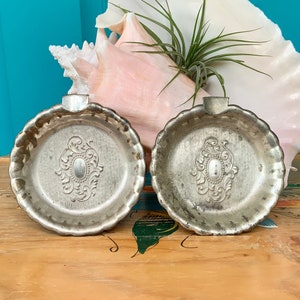 FREE SHIPPING-Vintage “Set of 2” Antique 1940’s Occupied Japan Silver Metal Ornate Ashtrays-Scalloped Edges-Meditation-Bar Decor-Ring Dish