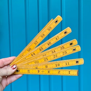 FREE SHIPPING-Vintage Rare Japan Yellow-Orange Folding 6 Foot Ruler-Wood & Brass-Measuring Tool-Carpenters Tool-Zig Zag Ruler-Project Ruler