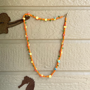 FREE SHIPPING-Vintage 31” Colorful & Fun Czech Glass Flower, Leaf and Tube  Beaded Necklace-Bohemian-Hippie-Retro-Garden Theme-Button Beads