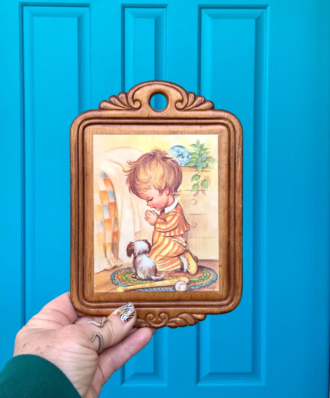 FREE Shipping-vintage Sweet *coby* Print of Child & Puppy on Ornate ...