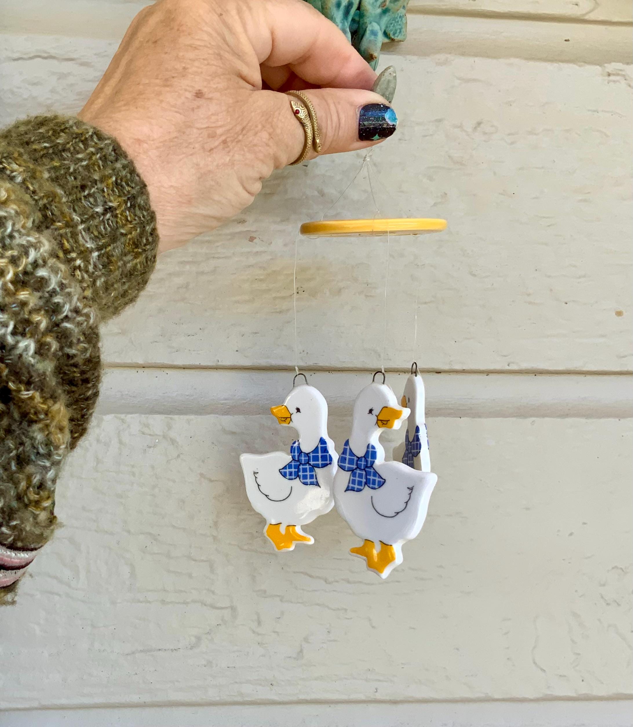 FREE SHIPPING-Vintage Mini 1980’s Cottagecore Ceramic Goose/Duck Wind Chime-Tiny Home Decor-Farmhouse-Kitchen Decor-Porch Decor-Granny Decor