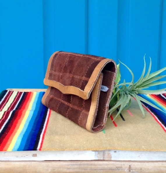 SALE-FREE SHIPPING-Vintage Brown Suede Zig Zag Pa… - image 9