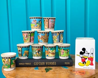 FREE SHIPPING-Vintage Rare 1980’s Disney Mickey Mouse Cup Dispenser and 19 *Lights & Camera* Dixie Cups-Disney Collectible-Bathroom Decor
