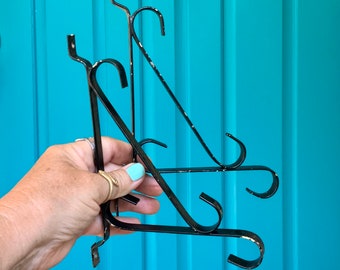 FREE SHIPPING-Vintage Salvage *Pair* Black Wrought Iron Wall Bracket Plant Hangers-Wind Chime/Lantern Wall Bracket Hooks-Tiny Home Decor