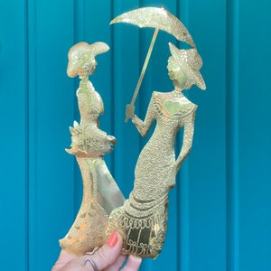 FREE SHIPPING-Stunning *Set of 2* Gold Metal Victorian Woman Silhouettes Wall Decor-1970’s Home Interior-Lightweight-Bohemian-Glam Decor