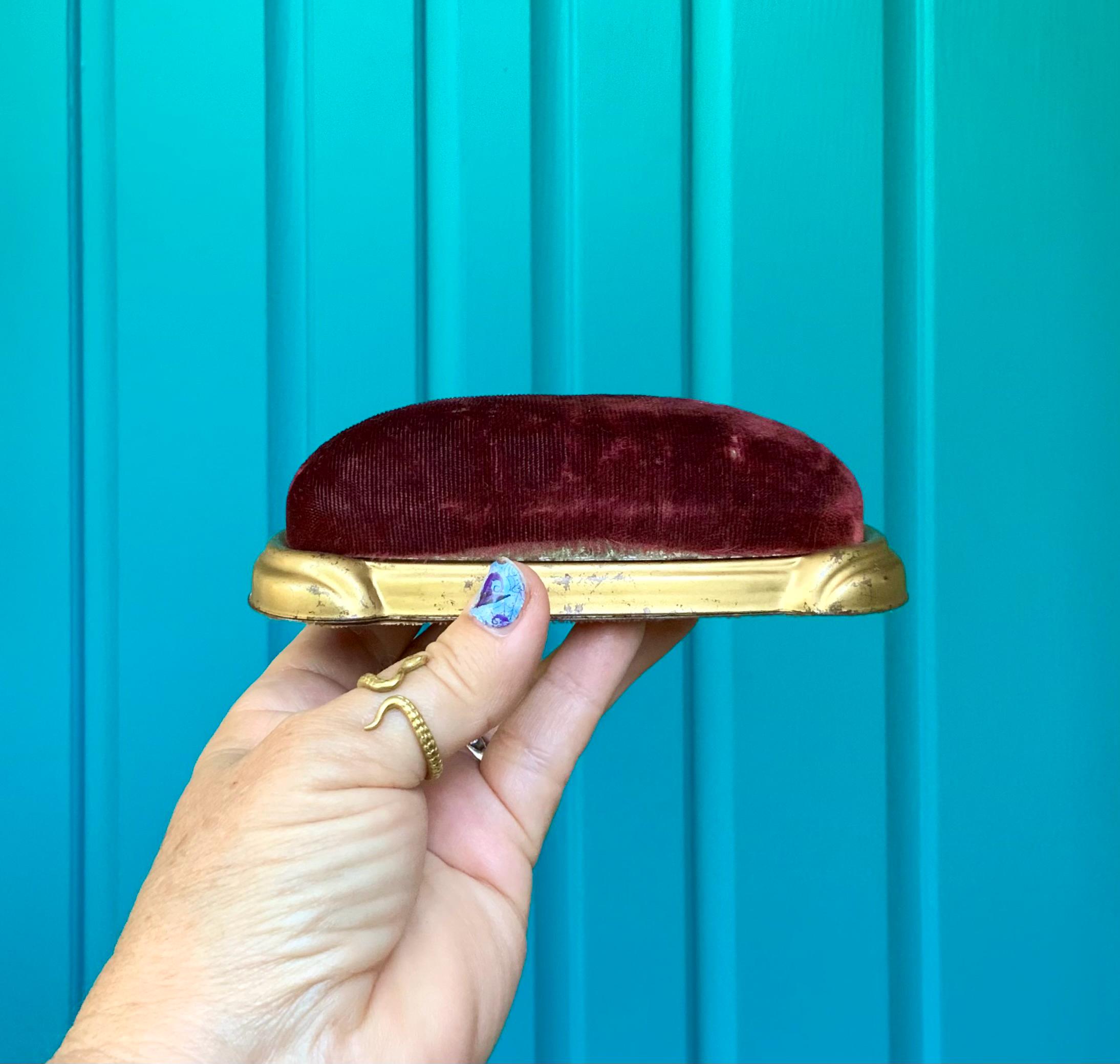 Vintage Velvet Watch Display Box - Etsy Vintage Art Deco Watch Box Burgundy Velvet Gold Tone Metal Case USA Made Prop main image 1
