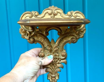 FREE SHIPPING-Vintage *Sold SEPARATELY* Rare Syroco Wood Gold Ornate Display Wall Shelf-Victorian-Wicca-Candlestick Shelf-Spiritual Altar