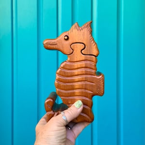 FREE SHIPPING-Vintage Fun Handmade Seahorse Wooden Puzzle Box-Secret Drawers-Proposal Box-Ring Bearer Box-Tropical-Beach-Ocean/Mermaid Decor