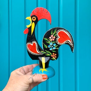 FREE SHIPPING-Vintage Folk Art Portugal Rooster Napkin/Letter Holder Figurine-Colorful-Kitchen Decor-Boho Chic-Portugal Souvenir