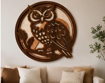 Ensemble hibou découpé au laser Svg, fichiers d'art mural hibou en bois, Dxf Eps Ai Pdf CNC, Glowforge Cricut Decor