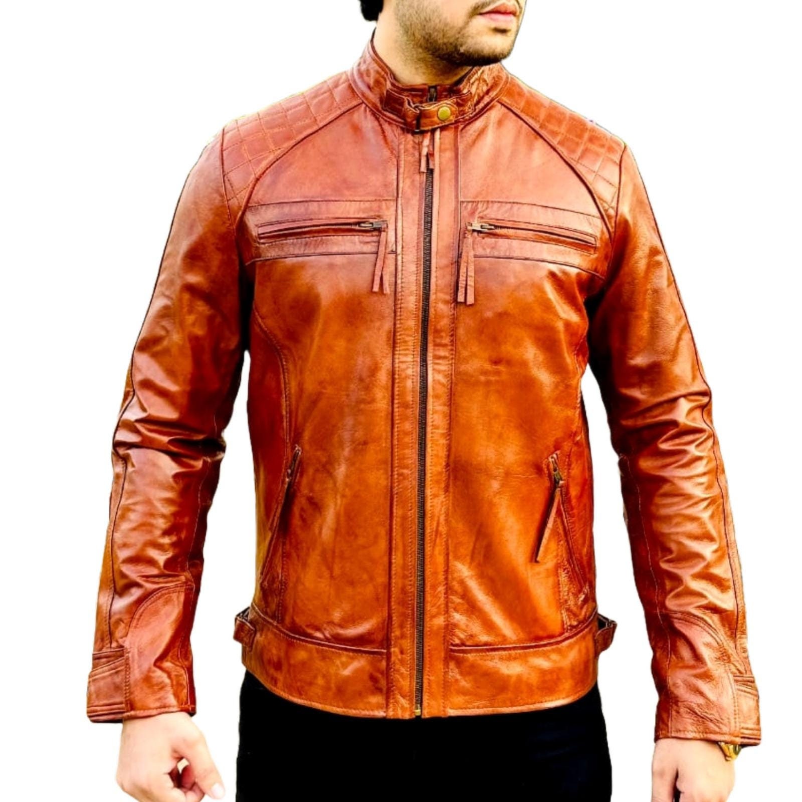 Mens,s High-quality Leather Jacket, Italian Vintage Brown