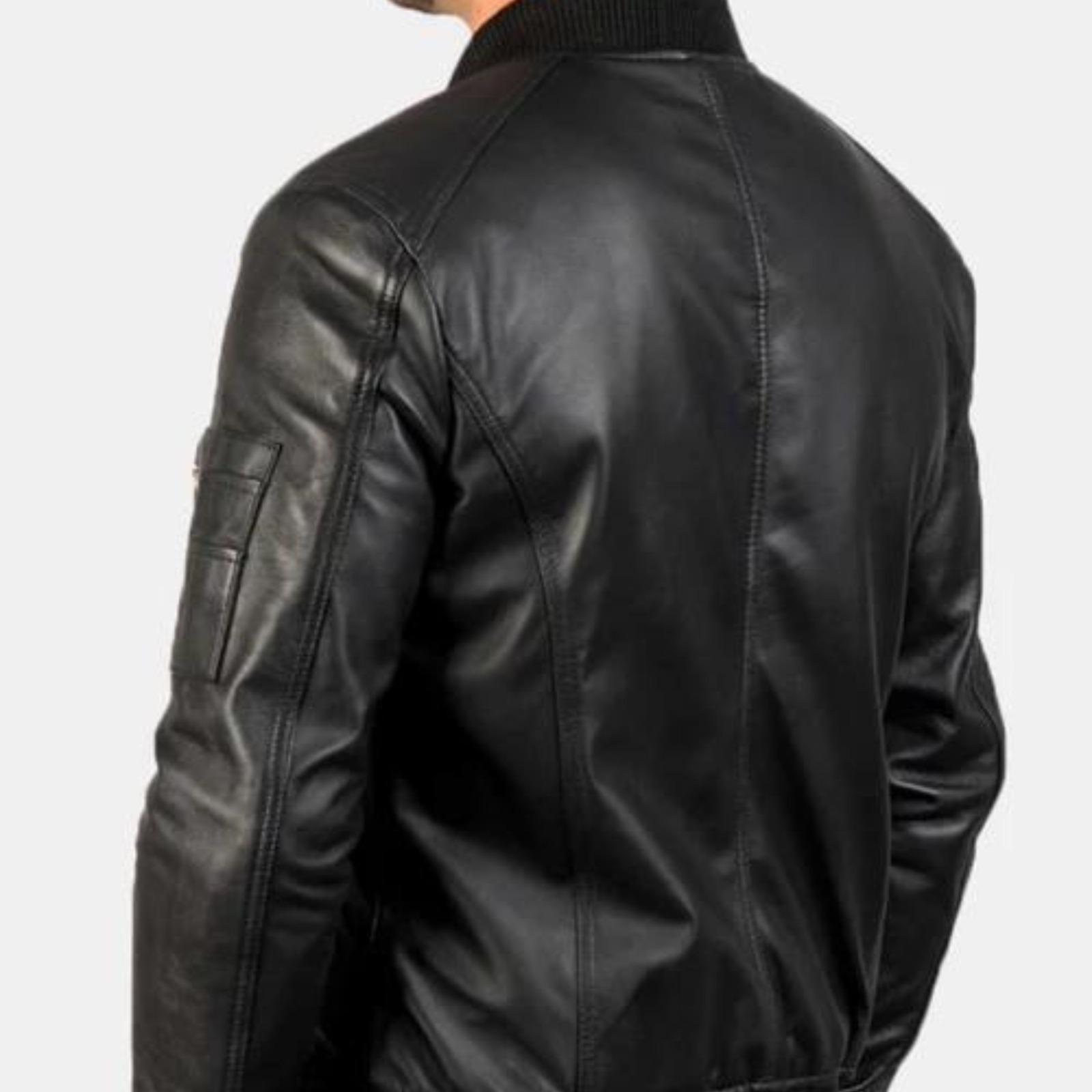 Handmade Black Sheep Skin Leather Bomber Jacket | Premium Handmade Black Sheep Skin Leather Bomber Jacket | Premium