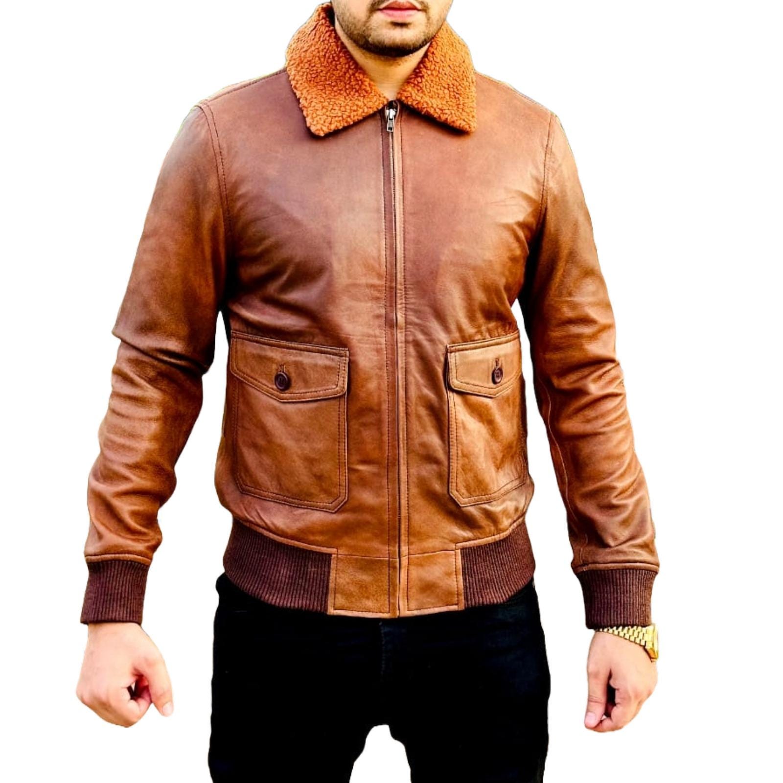 Handmade Brown Leather Bomber Jacket: Men's Retro Style - Etsy