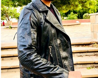 Men's Black New Zipper Biker Jacket - Classic Leather Design