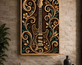 Bundle Svg découpé au laser pour guitare, fichiers d'art mural musique en bois, CNC Dxf Eps Ai Pdf, Glowforge Cricut Decor