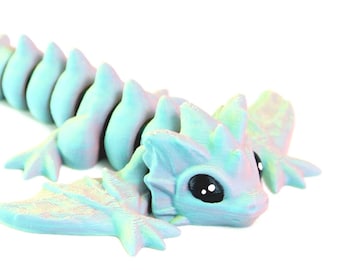 3D Printed Articulated Dragon Fidget Toy: Rainbow Wyvern Party Favor