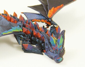 3D Printed Articulated Crystal Wing Dragon: Rainbow Fidget Toy