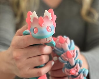 3D Printed Articulated Dragon Fidget Toy: Rainbow Crystal Decor
