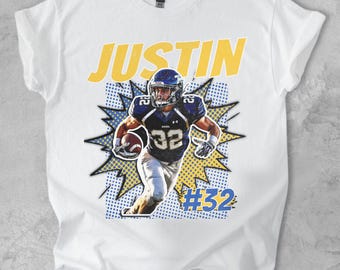 Custom Football Player Shirt, Personalized Photo Shirt, Game Day Football Name and Number TShirt, Senior Football Mom Gift, Graduation Shirt