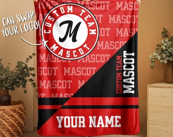 Custom Team Blanket, School Sport Team Logo Personalized Blanket With Name, College Dorm Fleece, Personal Team Gift, Senior Graduation Gift