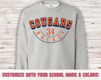 Custom Hockey Sweatshirt Personalized Team Name Number Shirt for Hockey Mom Gameday Crewneck for Hockey Dad Matching School Team Sweaters