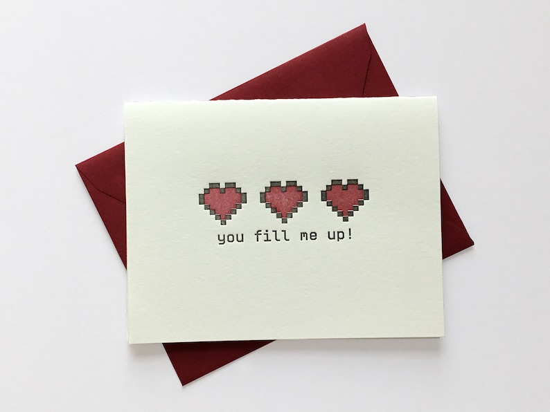 Gamer Love // Letterpress Card & Envelope // Geeky Love // Valentine // Nerd Love image 1