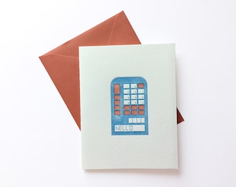 Hello // Retro Calculator // Letterpress Card & Envelope