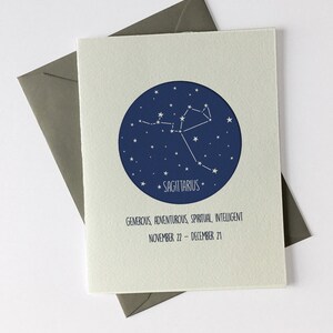 Sagittarius November 22 - December 21 // Constellation // Astrology Signs // Happy Birthday // Letterpress Card & Envelope