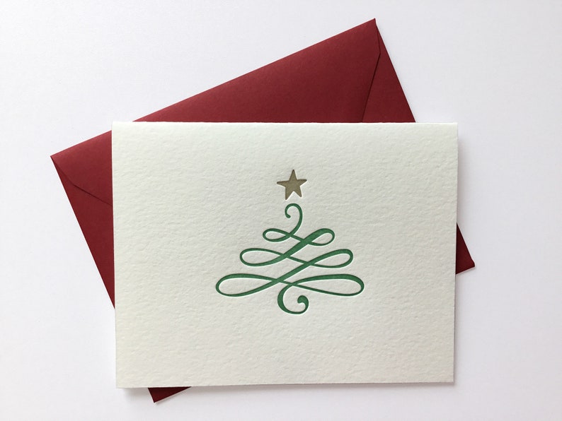 Christmas Tree Set of 6 // Letterpress Card & Envelope // Etsy