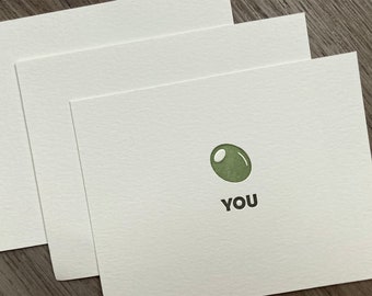 Set of 3 // Olive You // Letterpress Card & Envelope // Food Pun Card // Valentine // Mother's Day Card