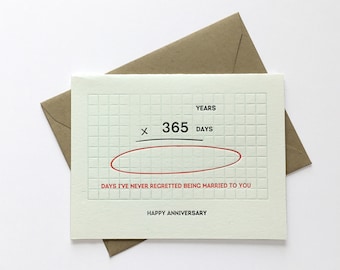 Happy Anniversary Years x Days Math // Letterpress Card & Envelope // Love