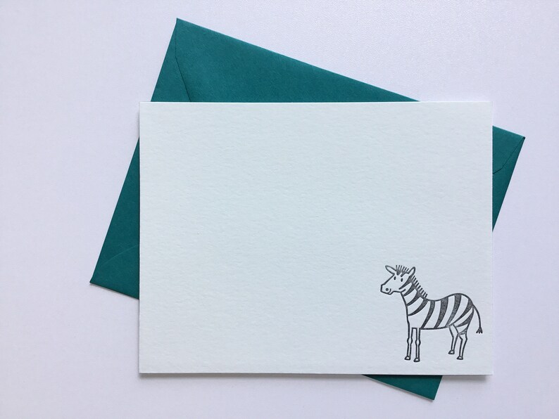 Zebra Stationery // Letterpress Flat Cards & Envelopes // Set of 6 image 2